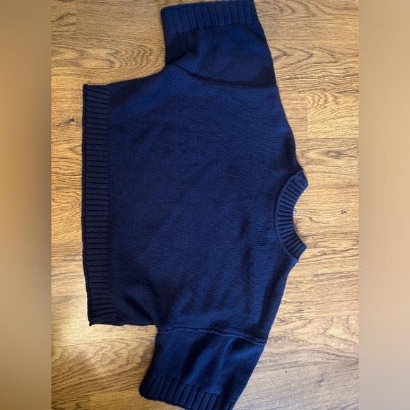 Anthropologie Knit Navy Blue Cropped Sweater xxs oversized relaxed preppy - Picture 6 of 10